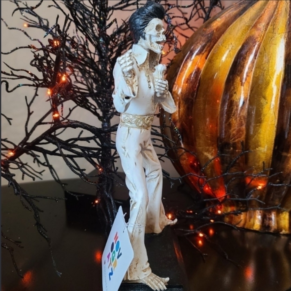 Skeleton Elvis Bone Figure Statue Tabletop Goth Decor Halloween Day Of Dead NEW - Picture 7 of 8
